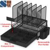 Simple Houseware Mesh Desk Organizer with Sliding Drawer, Double Tray and 5 Upright Sections, Silver(Black)