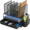 Simple Houseware Mesh Desk Organizer with Sliding Drawer, Double Tray and 5 Upright Sections, Silver(Black)
