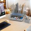 Simple Houseware Mesh Desk Organizer with Sliding Drawer, Double Tray and 5 Upright Sections, Silver(Silver)