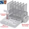 Simple Houseware Mesh Desk Organizer with Sliding Drawer, Double Tray and 5 Upright Sections, Silver(Silver)