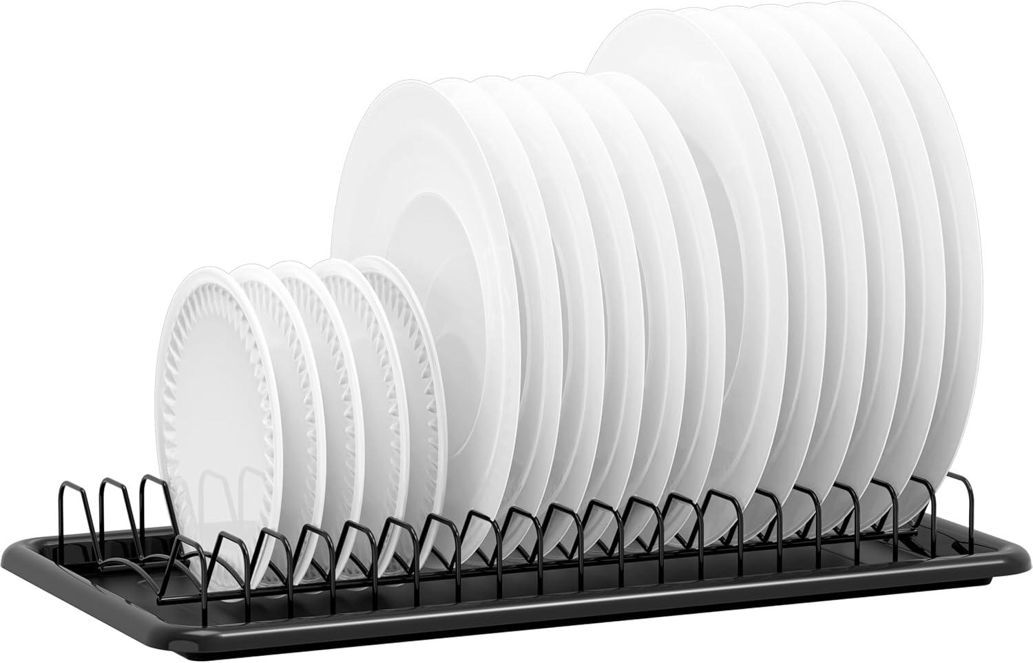 imageSIMPLE HOUSEWARE 2 Pack Stainless Steel Plate Drying Rack with Drainboard ChromeBlack