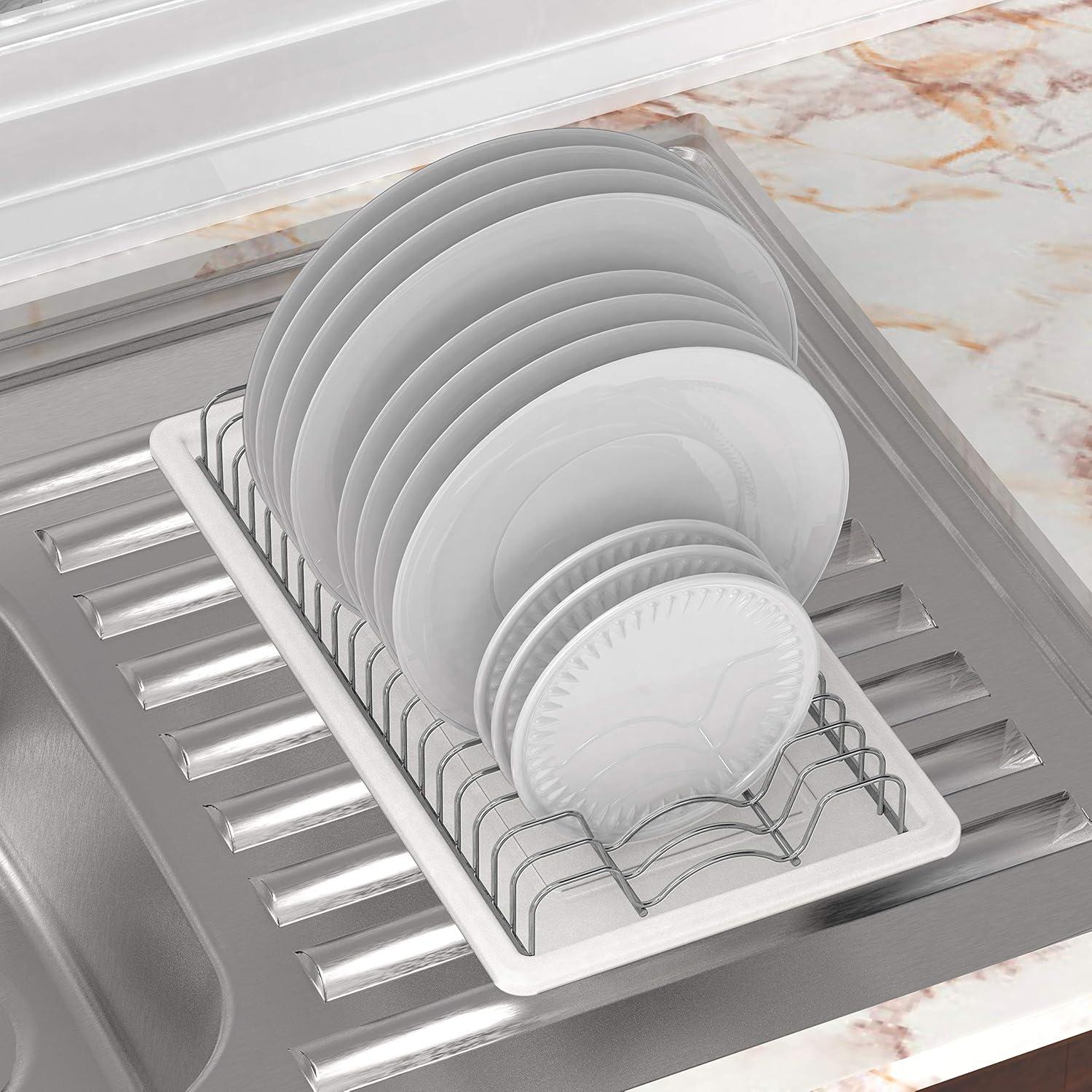 imageSIMPLE HOUSEWARE 2 Pack Stainless Steel Plate Drying Rack with Drainboard ChromeChrome