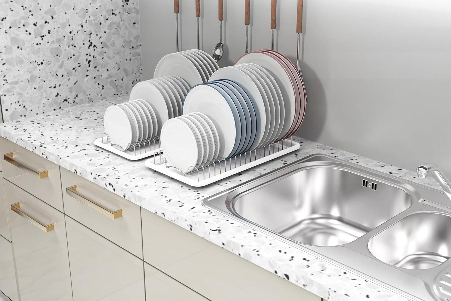 imageSIMPLE HOUSEWARE 2 Pack Stainless Steel Plate Drying Rack with Drainboard ChromeChrome