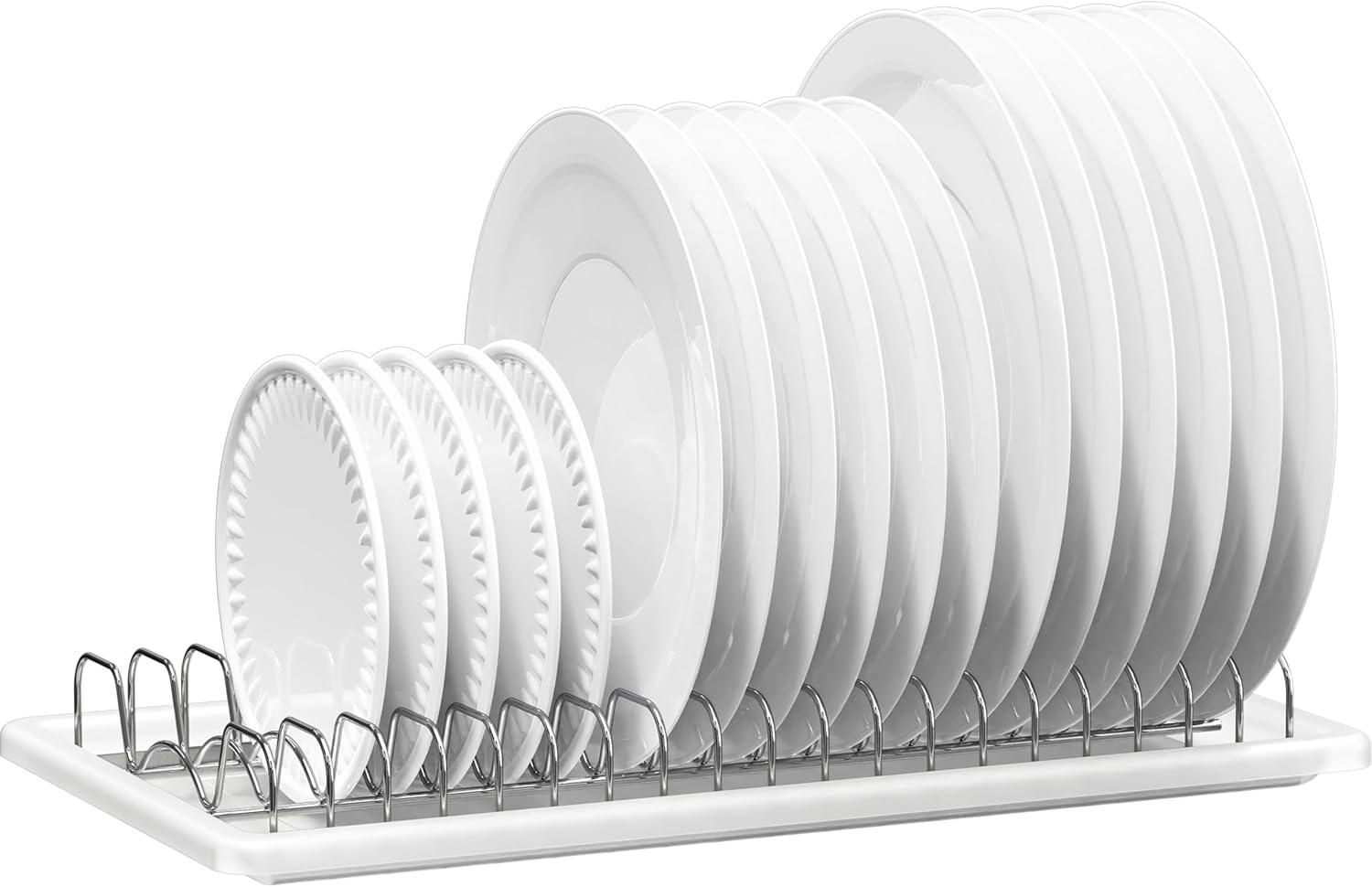 imageSIMPLE HOUSEWARE 2 Pack Stainless Steel Plate Drying Rack with Drainboard ChromeChrome