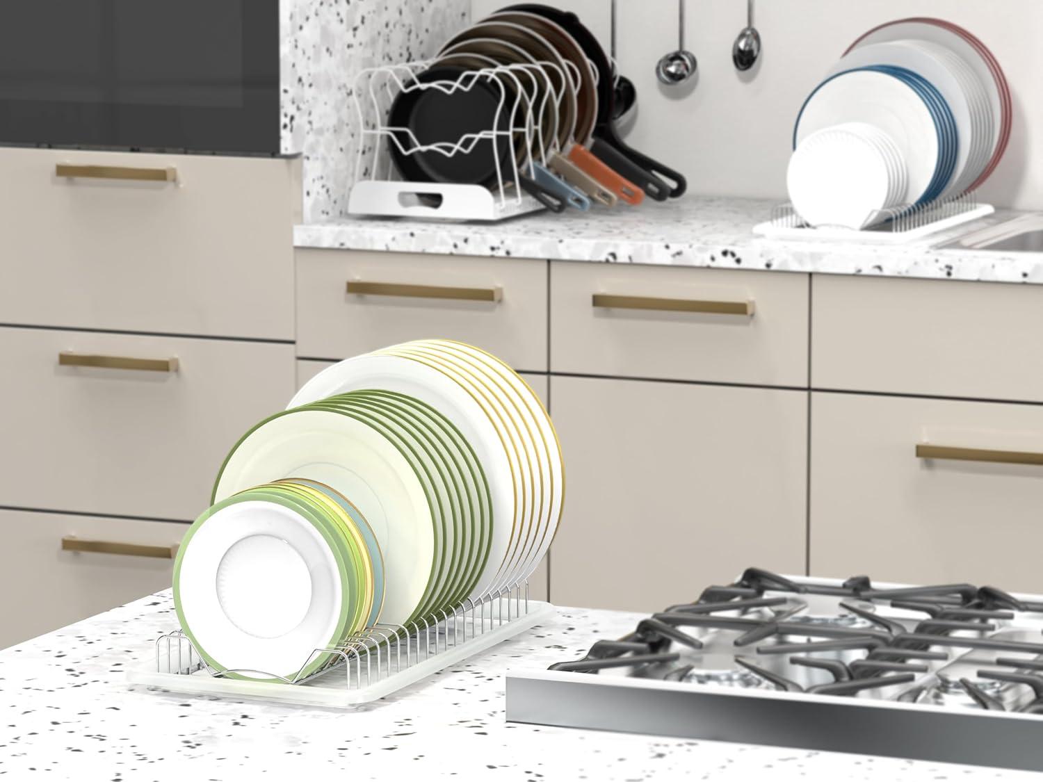 imageSIMPLE HOUSEWARE 2 Pack Stainless Steel Plate Drying Rack with Drainboard ChromeChrome