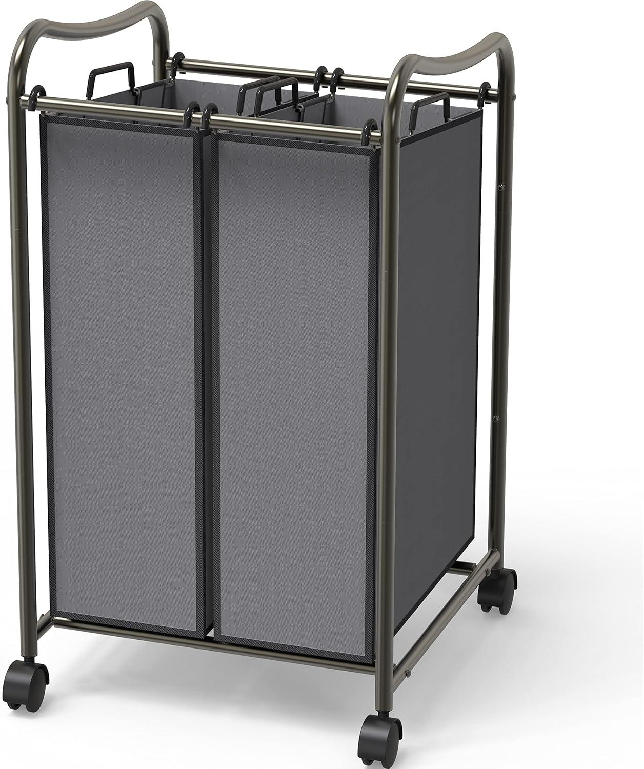 imageSimple Houseware 2Bag Heavy Duty Rolling Laundry Sorter Cart Dark Gray 2 Section Removable Bags and Lockable Wheels for Laundry Room OrganizationDark Gray
