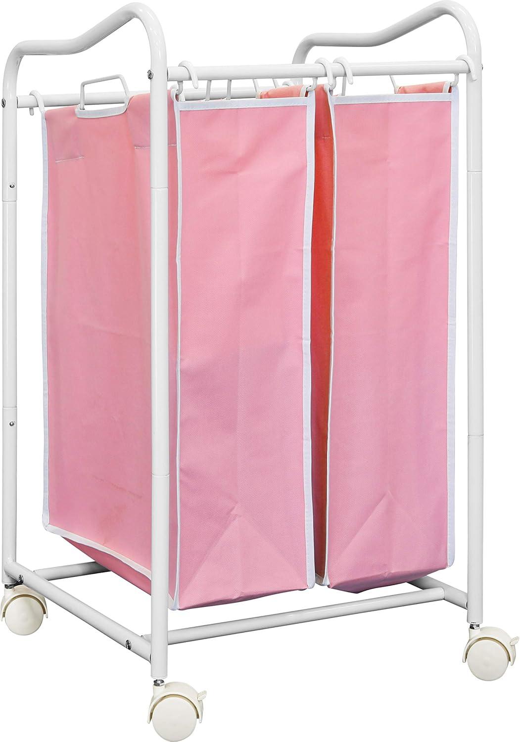 imageSimple Houseware 2Bag Heavy Duty Rolling Laundry Sorter Cart Dark Gray 2 Section Removable Bags and Lockable Wheels for Laundry Room OrganizationPink