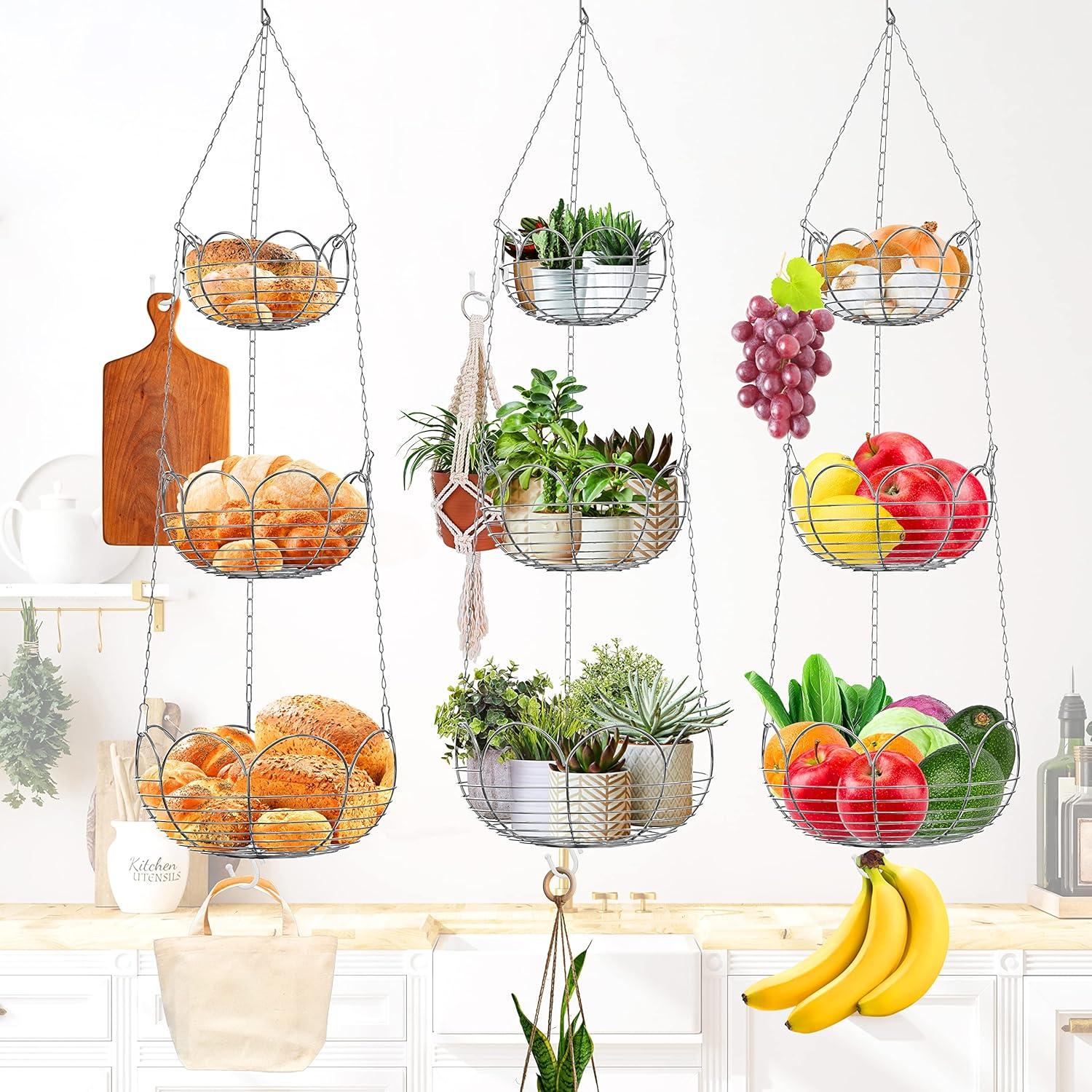 imageSimple Houseware 3Tier Fruit Hanging Basket BronzeChrome
