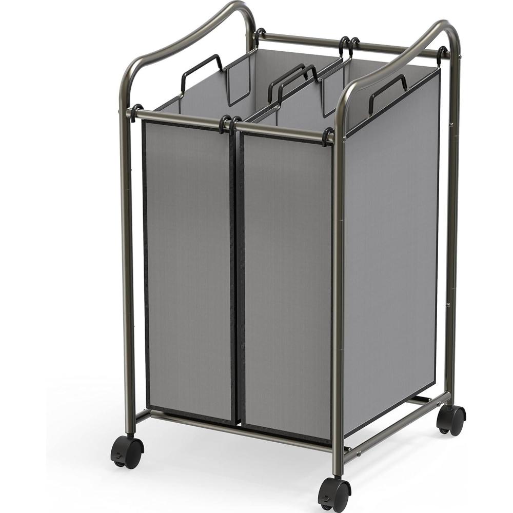 imageSimple Houseware 2Bag Heavy Duty Rolling Laundry Sorter Cart Dark Gray 2 Section Removable Bags and Lockable Wheels for Laundry Room OrganizationDark Gray