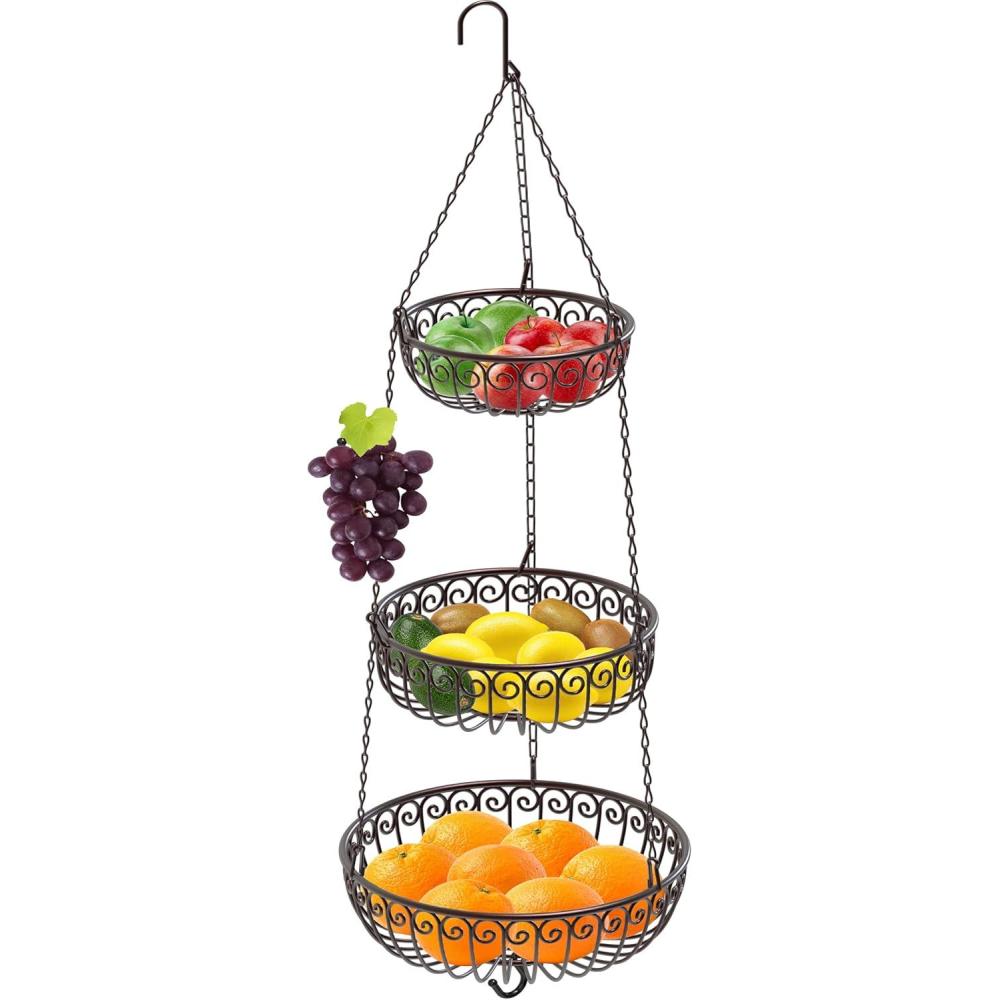 imageSimple Houseware 3Tier Fruit Hanging Basket BronzeBronze