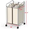 Simple Houseware 2-Bag Heavy Duty Rolling Laundry Sorter Cart, Dark Gray – 2 Section Removable Bags and Lockable Wheels for Laundry Room Organization(Chrome)