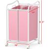 Simple Houseware 2-Bag Heavy Duty Rolling Laundry Sorter Cart, Dark Gray – 2 Section Removable Bags and Lockable Wheels for Laundry Room Organization(Pink)