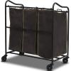 Simple Houseware Heavy Duty 3-Bag Laundry Sorter Rolling Cart + Foldable Laundry Hamper Basket with Lid, Brown