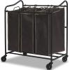 Simple Houseware Heavy Duty 3-Bag Laundry Sorter Rolling Cart + Foldable Laundry Hamper Basket with Lid, Brown