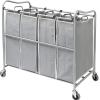 Simple Houseware Heavy-Duty 3-Bag Cart + 4-Bag Laundry Sorter Cart, Silver