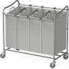 Simple Houseware Heavy-Duty 3-Bag Cart + 4-Bag Laundry Sorter Cart, Silver