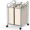 Simple Houseware 2-Bag Heavy Duty Rolling Laundry Sorter Cart, Dark Gray – 2 Section Removable Bags and Lockable Wheels for Laundry Room Organization(Chrome)