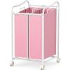 Simple Houseware 2-Bag Heavy Duty Rolling Laundry Sorter Cart, Dark Gray – 2 Section Removable Bags and Lockable Wheels for Laundry Room Organization(Pink)