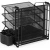 Simple Houseware Desktop Document Tray Organizer with Sliding Drawer/Caddy/Hanging File Section, Black