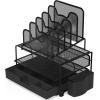Simple Houseware Mesh Desk Organizer with Sliding Drawer, Double Tray and 5 Stacking Sorter Sections, Silver(Black)