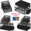 Simple Houseware Mesh Desk Organizer with Sliding Drawer, Double Tray and 5 Stacking Sorter Sections, Silver(Black)