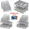Simple Houseware Mesh Desk Organizer with Sliding Drawer, Double Tray and 5 Stacking Sorter Sections, Silver(Silver)