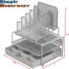 Simple Houseware Mesh Desk Organizer with Sliding Drawer, Double Tray and 5 Stacking Sorter Sections, Silver(Silver)