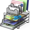 Simple Houseware Desk Organizer with 3 Sliding Tray and 5 Stacking Sections, Black(Black)