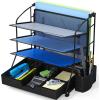 Simple Houseware Desktop Document Tray Organizer with Sliding Drawer/Caddy/Hanging File Section, Black