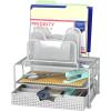 Simple Houseware Mesh Desk Organizer with Sliding Drawer, Double Tray and 5 Stacking Sorter Sections, Silver(Silver)
