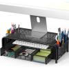 Simple Houseware Monitor Riser Stand with Pull-Out Drawer and Pen Holders, Black