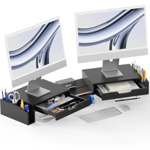 Simple Houseware Desk Dual Monitor Stand Riser with Pull-Out Drawers, Black