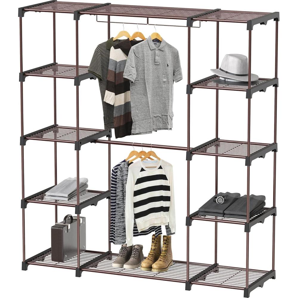 imageSimple Houseware Wardrobe Portable Closet Clothes Rack Shelf Organizer Bronze