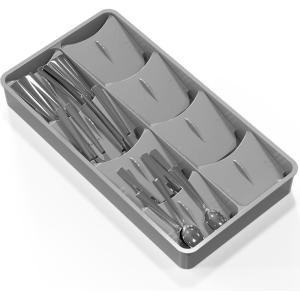 SIMPLE HOUSEWARE Adjustable Silverware Utensil Drawer Organizer, Gray(Adjustable – Angeld Trays)