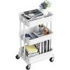 Simple Houseware 3-Tier Compact Utility Rolling Cart, Low 24” Height Fits Under Desk, Space-Saving Storage for Home Office, Dining Room, or Kitchen, White