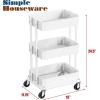 Simple Houseware 3-Tier Compact Utility Rolling Cart, Low 24” Height Fits Under Desk, Space-Saving Storage for Home Office, Dining Room, or Kitchen, White