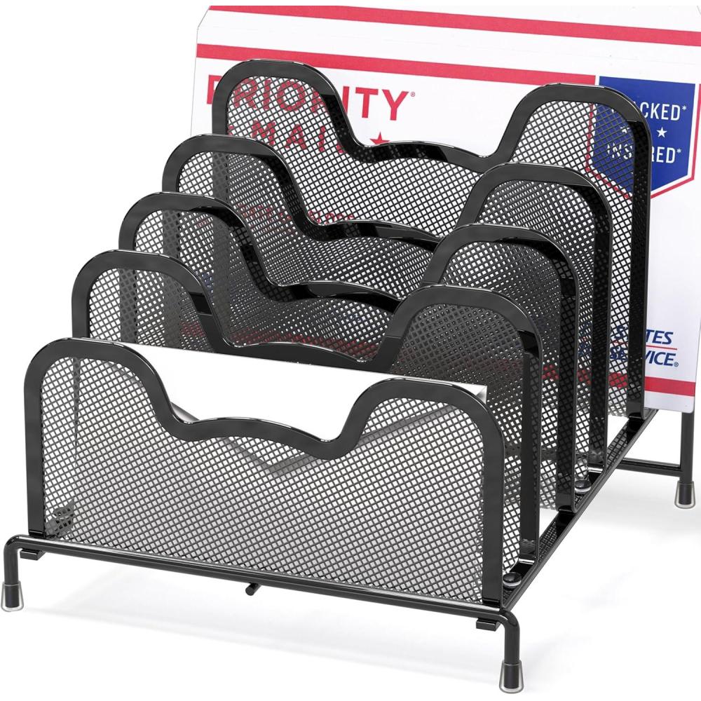 image:imageSimple Houseware Desk 5 Sections Step File Sorter Organizer SilverBlack