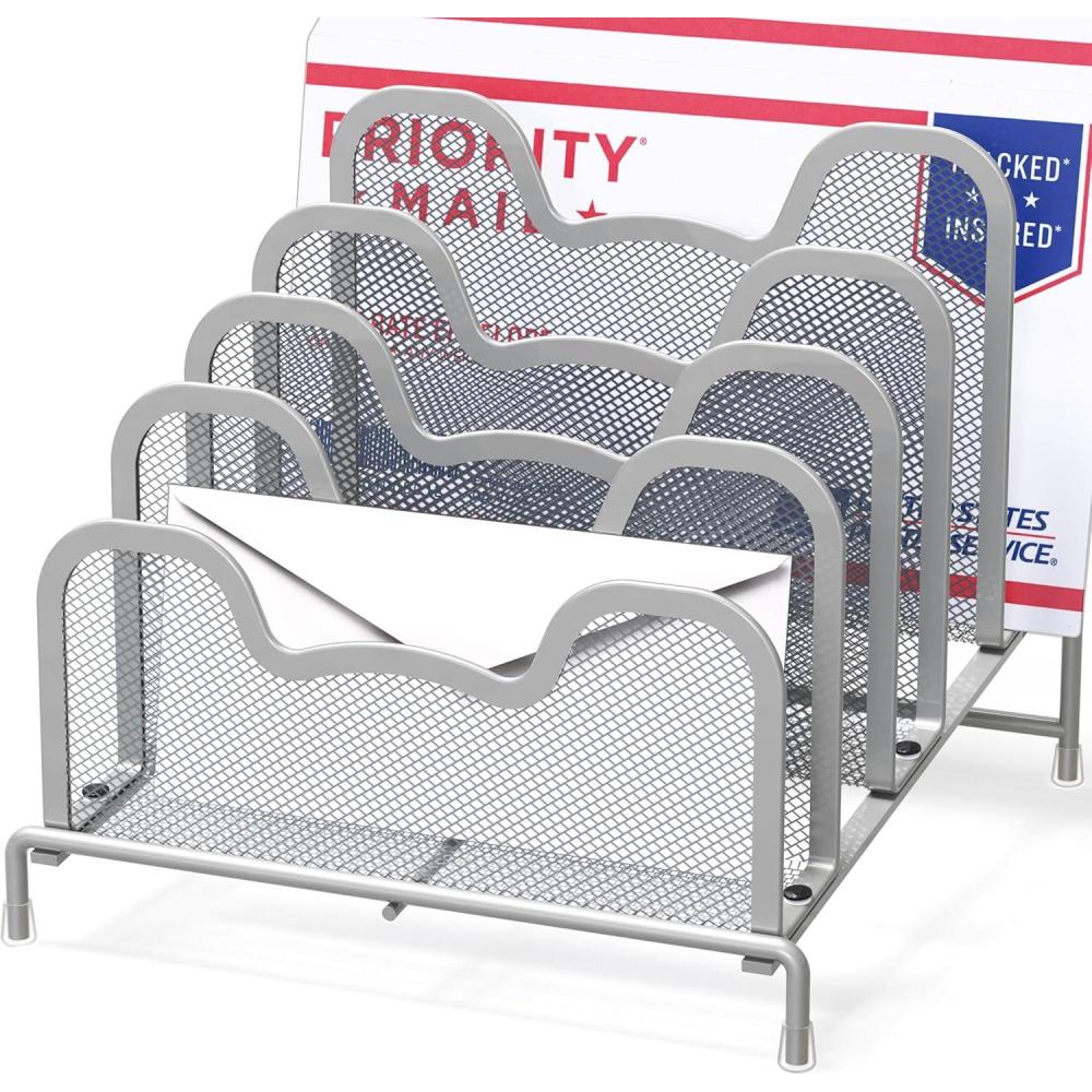 image:imageSimple Houseware Desk 5 Sections Step File Sorter Organizer SilverSilver