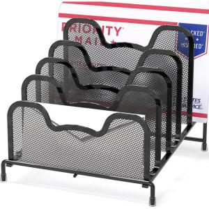 Simple Houseware Desk 5 Sections Step File Sorter Organizer, Silver(Black)