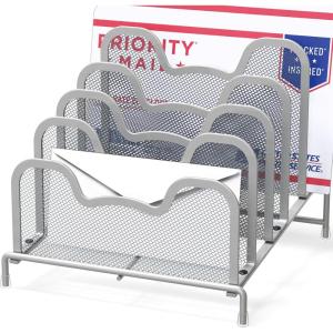 Simple Houseware Desk 5 Sections Step File Sorter Organizer, Silver(Silver)