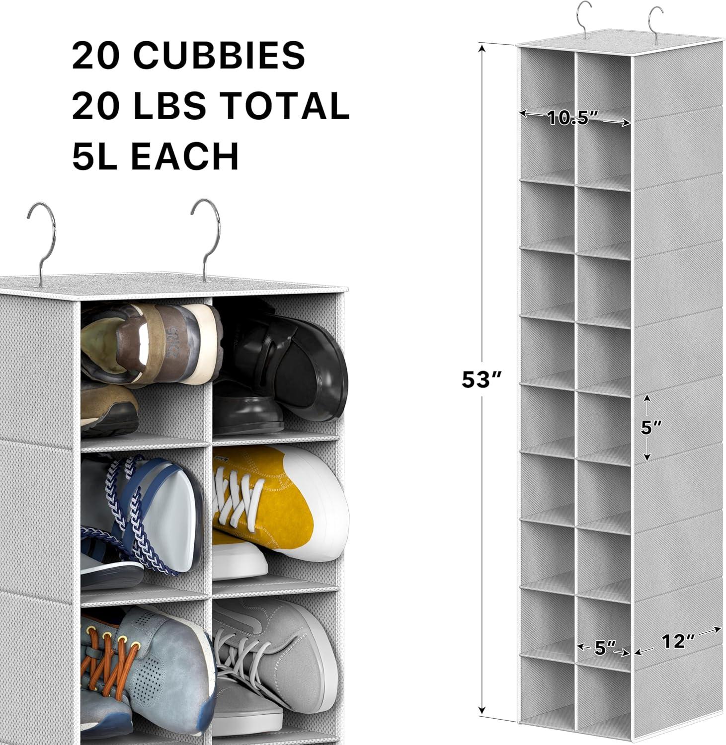 image:imageSimple Houseware 20 Section Shelves Hanging Shoes Organizer Holder for Closet Gray