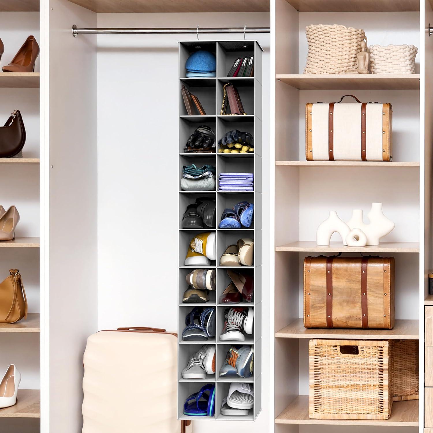 image:imageSimple Houseware 20 Section Shelves Hanging Shoes Organizer Holder for Closet Gray