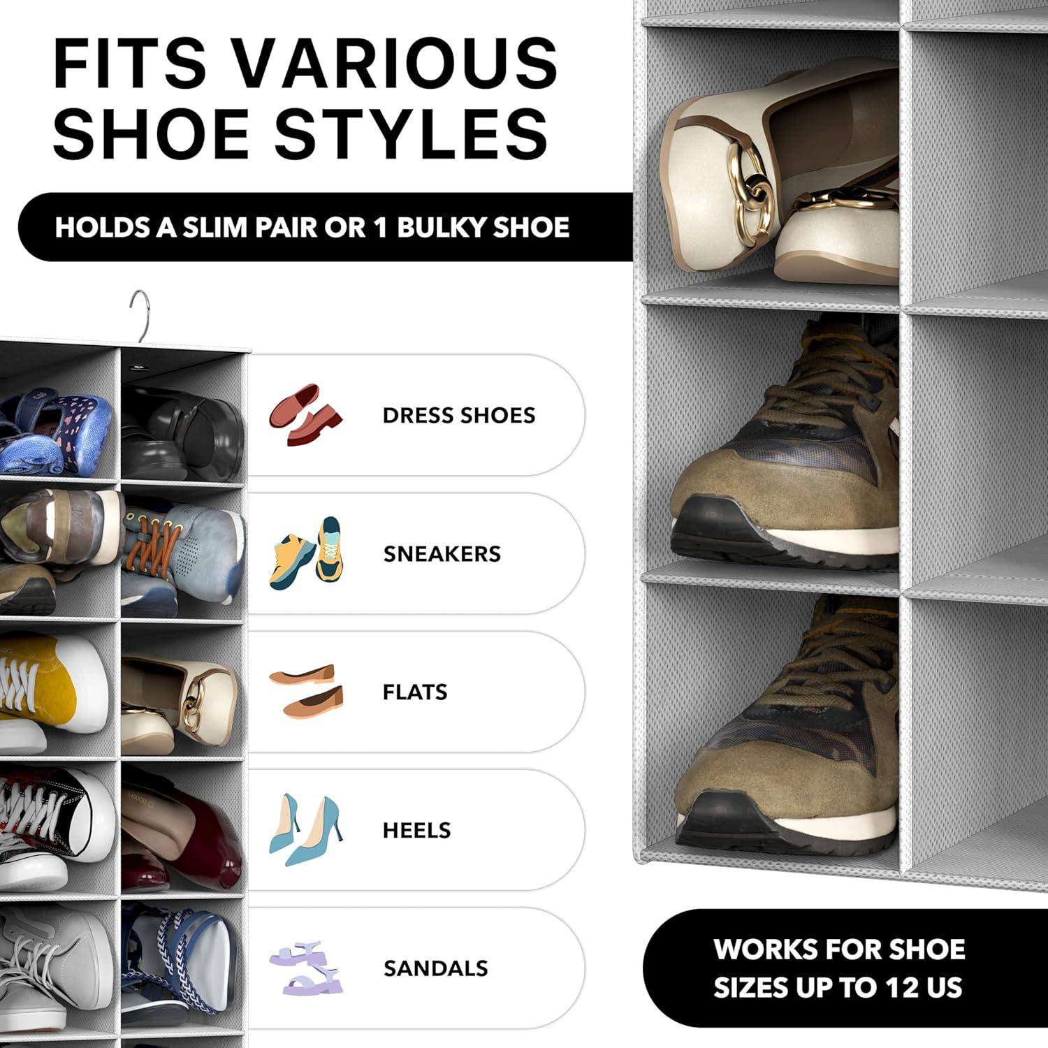 image:imageSimple Houseware 20 Section Shelves Hanging Shoes Organizer Holder for Closet Gray