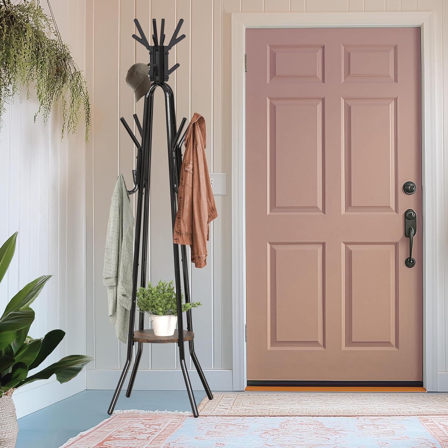 image:imageSimple Houseware Standing Coat Hat Hanger Organizer Tree Shaped Rack with Shelf for Entryway Bedroom and Hallway 20 Hooks Rustic Brown