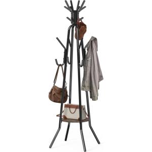 Simple Houseware Standing Coat Hat Hanger Organizer Tree Shaped Rack with Shelf for Entryway, Bedroom, and Hallway, 20 Hooks, Rustic Brown