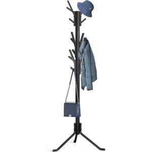 Simple Houseware Standing Coat and Hat Hanger Organizer Tree Shaped Rack for Entryway, Bedroom, and Hallway, 18 Hooks, Black(Black)