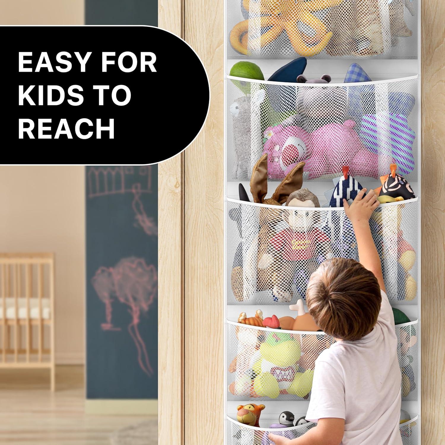 image:imageSimple Houseware Over the Door Stuffed Animal Storage Organizer Hanging Toy Holder with 6 Mesh Pockets for Kids Room White