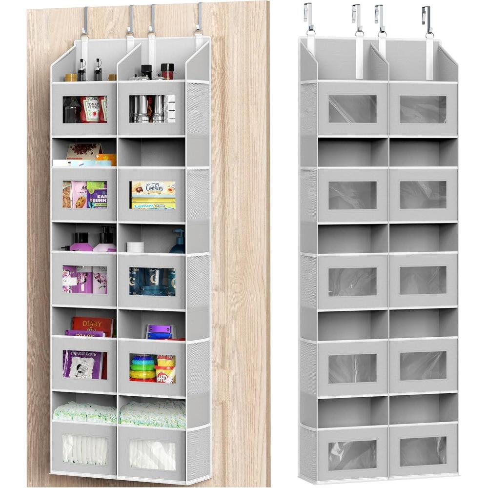 image:imageSimple Houseware Large Heavy Duty Over the Door Organizer with 5 Clear Window Pockets 45 lbs Capacity for Pantry Closet Bathroom Gray10 Pockets