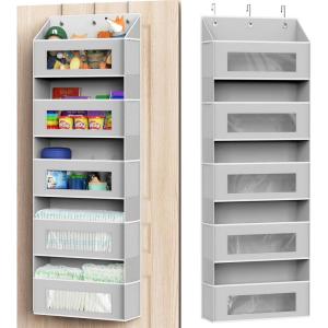 Simple Houseware Large Heavy Duty Over the Door Organizer with 5 Clear Window Pockets, 45 lbs Capacity for Pantry, Closet, Bathroom, Gray(5 Pockets)