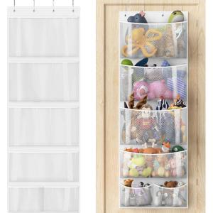 Simple Houseware Over the Door Stuffed Animal Storage Organizer, Hanging Toy Holder with 6 Mesh Pockets for Kids Room, White